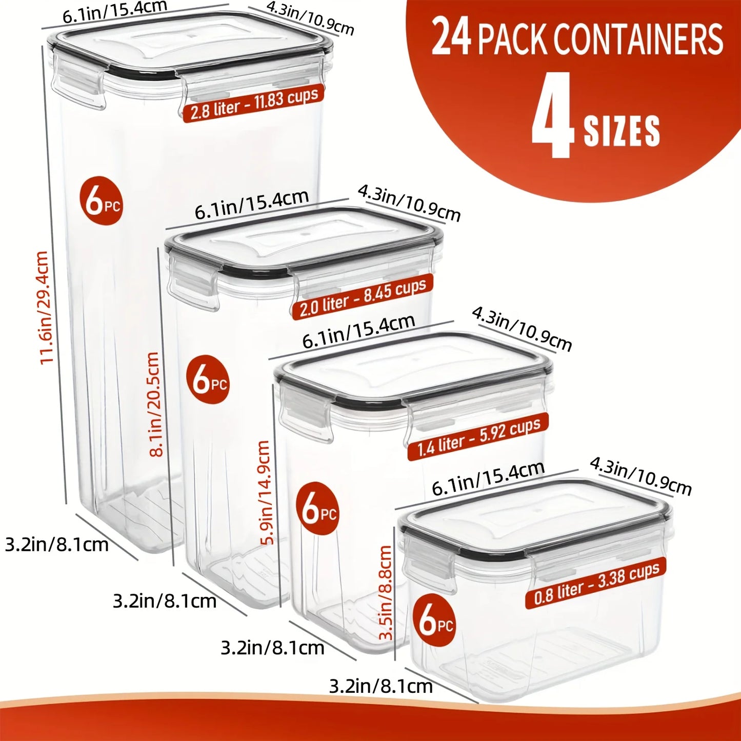24Piece Airtight Food Storage Containers Set BPA-Free Plastic Canisters for Cereal Flour Sugar Pantry Organization with 40Labels