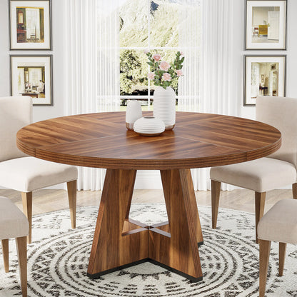Round Dining Table for 4, 47 Inch Farmhouse Kitchen Table Small Dinner Table Kitchen Dinning Table for Dining Room