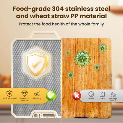 Stainless Steel Cutting Boards for Kitchen,Double Side Food Grade Chopping Board,Stainless Steel and Wheat Straw PP,Dishwasher S