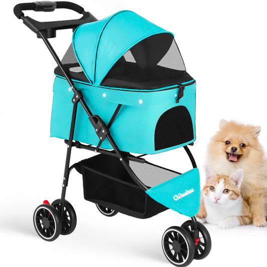 Pet Stroller For Medium Puppy Dogs & Cats Travel Portable Dog Stroller  Foldable Dog Cat Carrier Strolling
