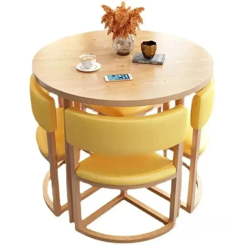 Round Mobile Dining Tables Set Kitchen 4 Chairs Center Wood Table Extendable Luxury Floor Mesa Comedor Home Furniture Wood Table