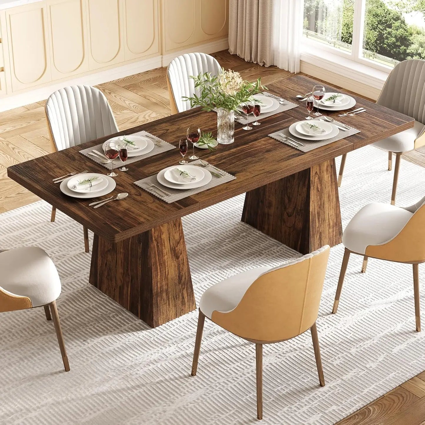 Dining Table for 6 People,Rectangle Table with Heavy Duty Legs, Modern Dining Table for Kitchen, Dining Room