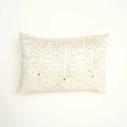 100% Polyester Ivory Lumber Pillow with Embroidery & Bead Work – Soft & Stylish Accent-24X16