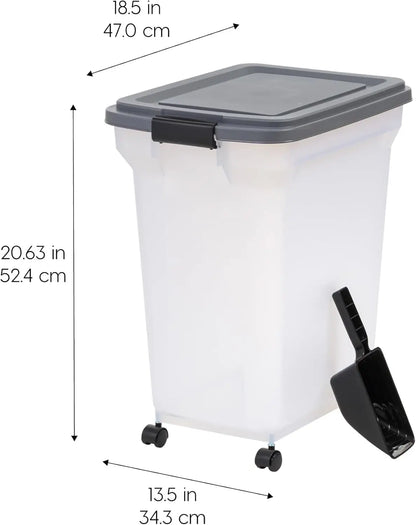 Dog Food Storage Container 40 lbs, Attachable Wheels, & Included Scoop, for Dog Cat Birds and other Pets, Food Storage Bin, Keep