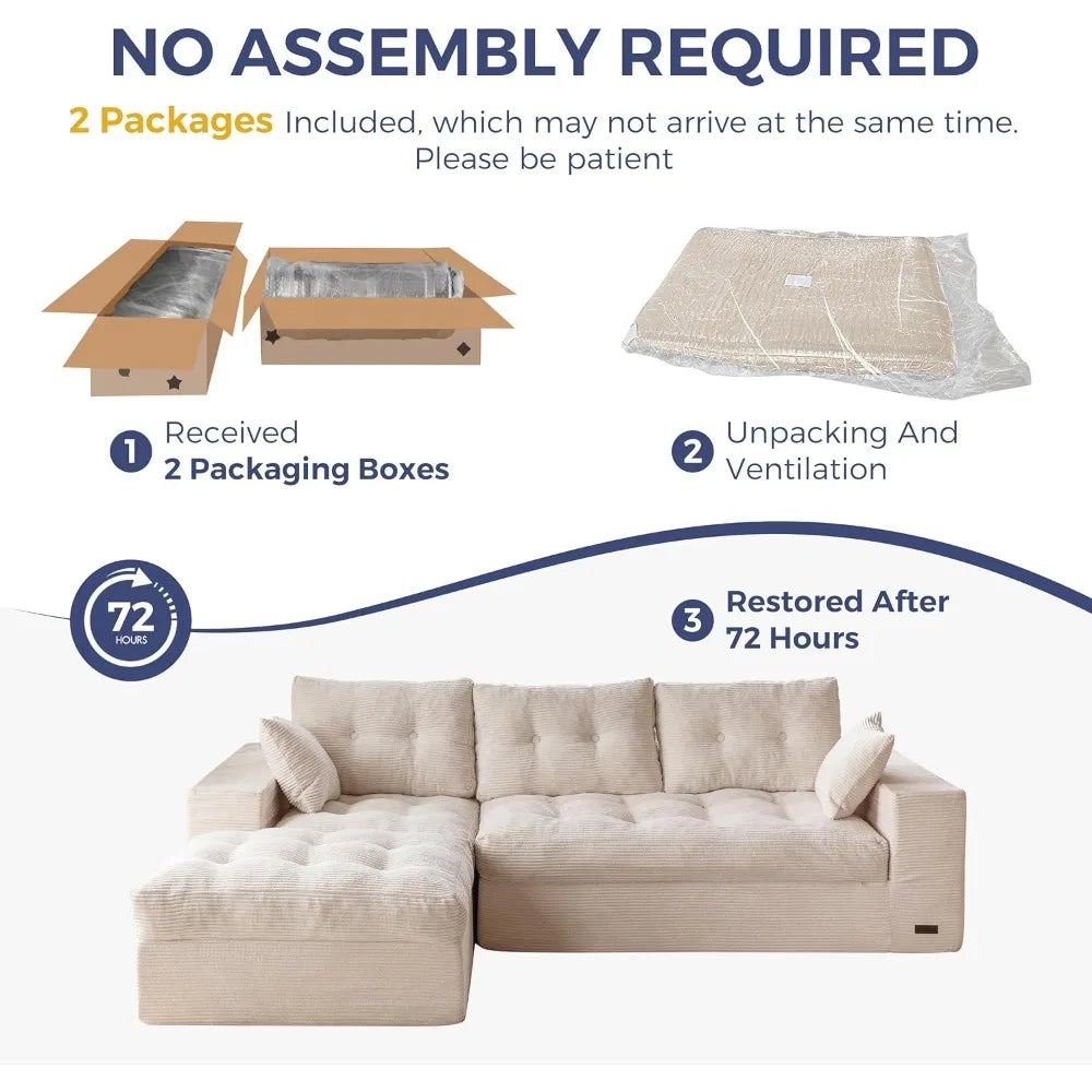 L-Shaped Sectional Sofa with Convertible Left/Right Ottoman, Cloud Boneless Modular Couch