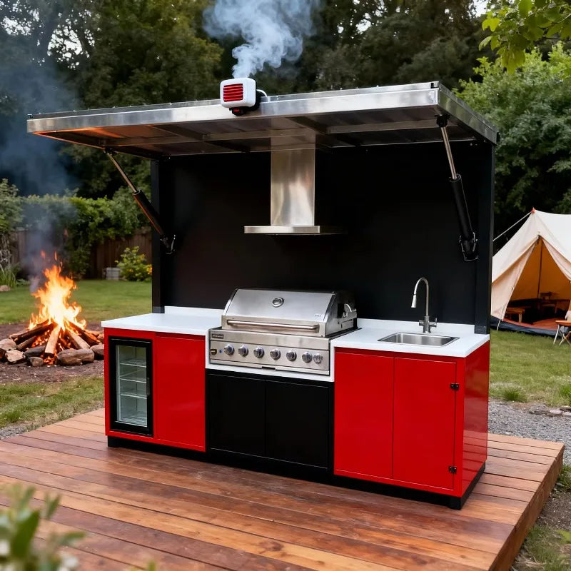 Customizable 2025 New SS304 Outdoor BBQ Kitchen with Detachable Shed, Grill, Sink & Fridge Combo for Large Family Parties