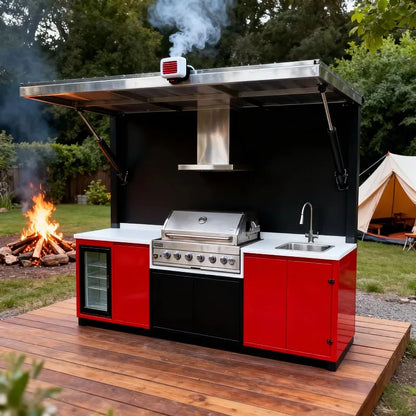 Customizable 2025 New SS304 Outdoor BBQ Kitchen with Detachable Shed, Grill, Sink & Fridge Combo for Large Family Parties