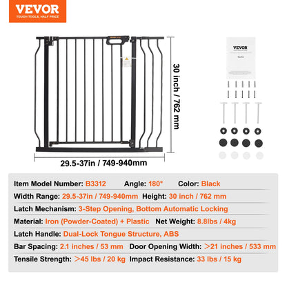 SucceBuy  Gate 28/30/36 Inches High Dog Gate Easy Step Walk Thru Child Pet Security Pressure Mount Kit Wall Cups Doorways