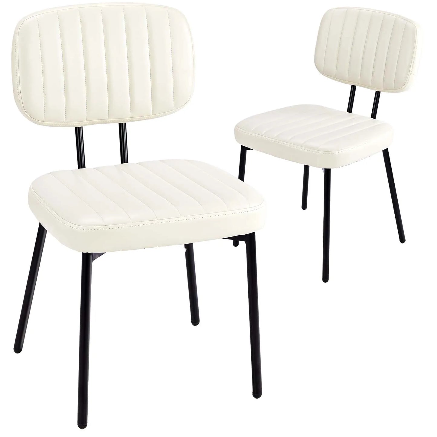Dining Chairs Set of 2 Ergonomic Lumbar Support PU Leather Foam Sponge Cushion Seat and Metal Legs for Modern Kitchen