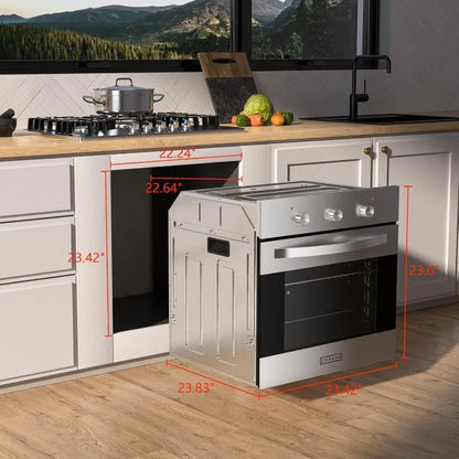 home.24 inch Electric Single Wall Oven with 6 Cooking Funcitons, Built-in Convection System with Mechanical Knob Control,