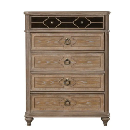 Contemporary 1pc Chest of Drawers, Rustic Oak Veneer, Solid Wood, English Dovetail Drawers, Bedroom Furniture with Mirror