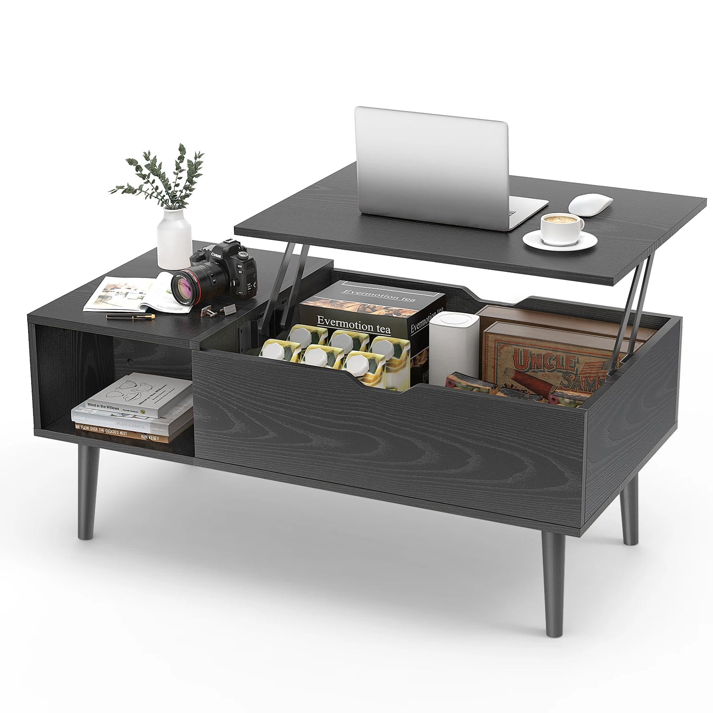 Lift Top Coffee Tables For Living Room 39.37"x19.7" Desk Tea Wood  Adjustable Storage Shelf Easy Lift Or Lower