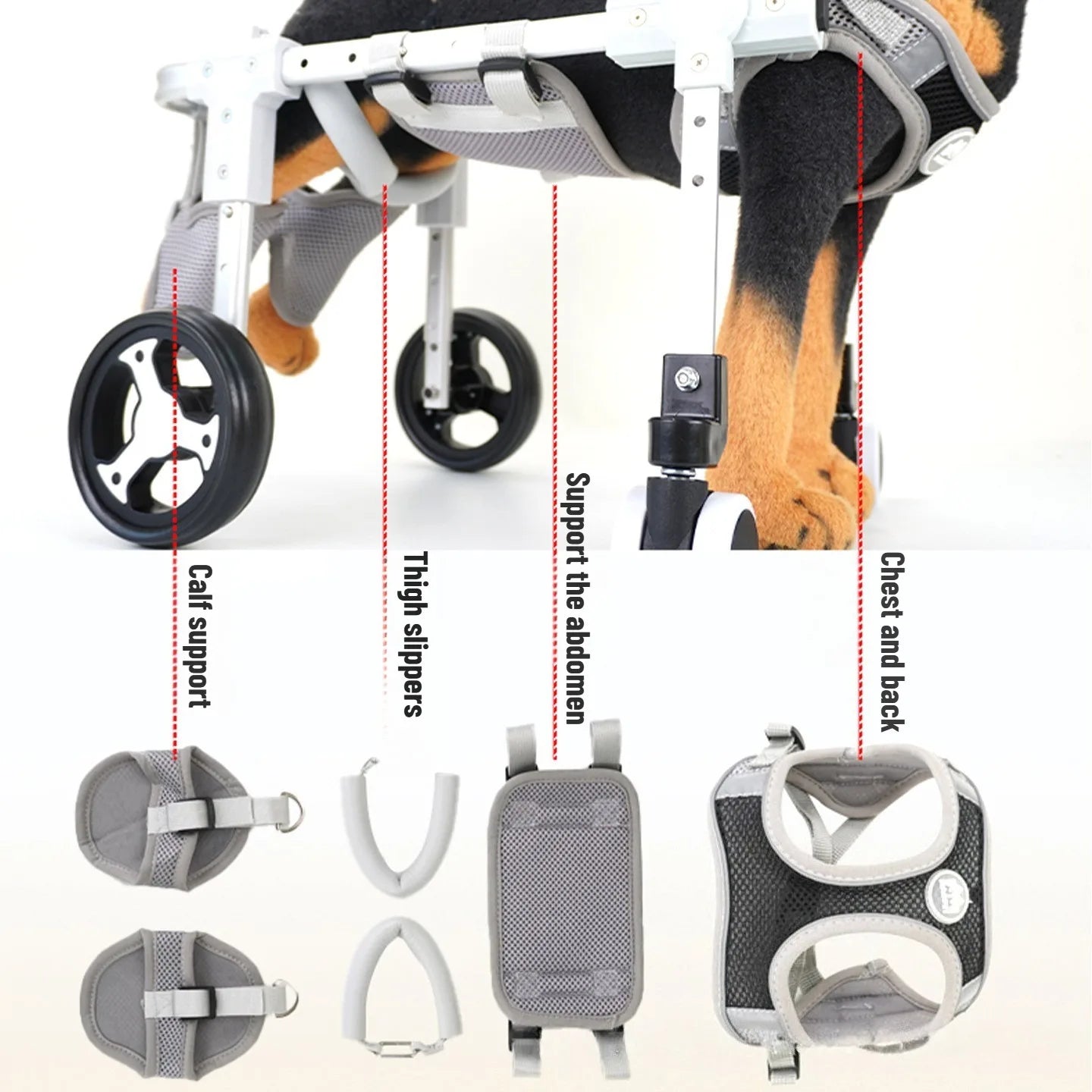 Upgraded Lightweight Extendable Adjustable Four Wheel Dog and Cat Wheelchair for Hind Limb Rear Leg Support Pet Mobility Aid