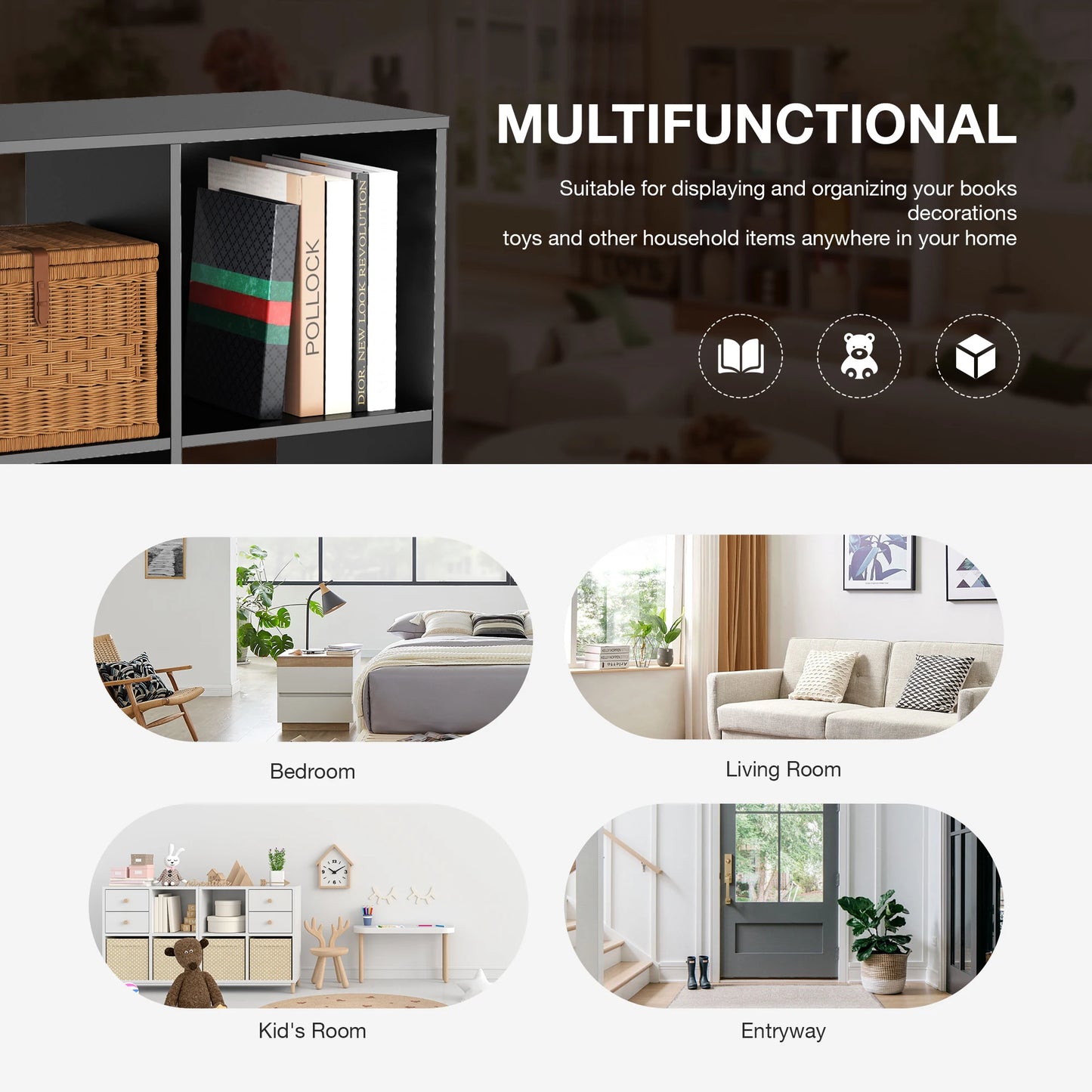 9 Cube Storage Organizer Wooden Shelf Bookcase Open Bookshelf for Living Room and Home Office Display