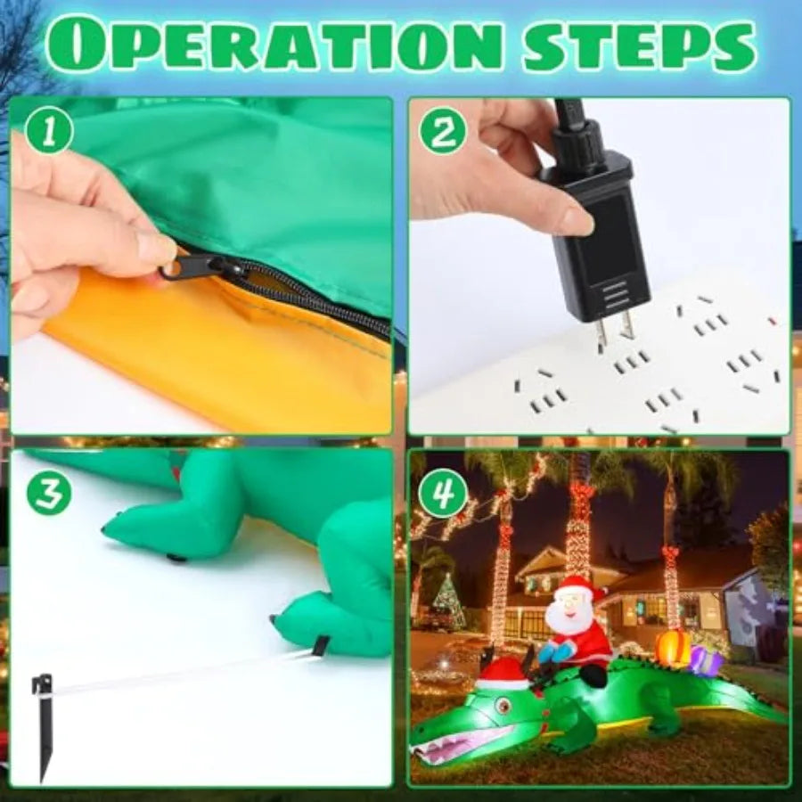 Shappy 6ft Large Inflatables Christmas Alligator Blow up Alligator LED Lighted  Decorations