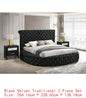Queen Size Ivory Velvet Button-Tufted Storage Bed Set with 2 Nightstands - Wooden Bedroom Furniture 3pc Set