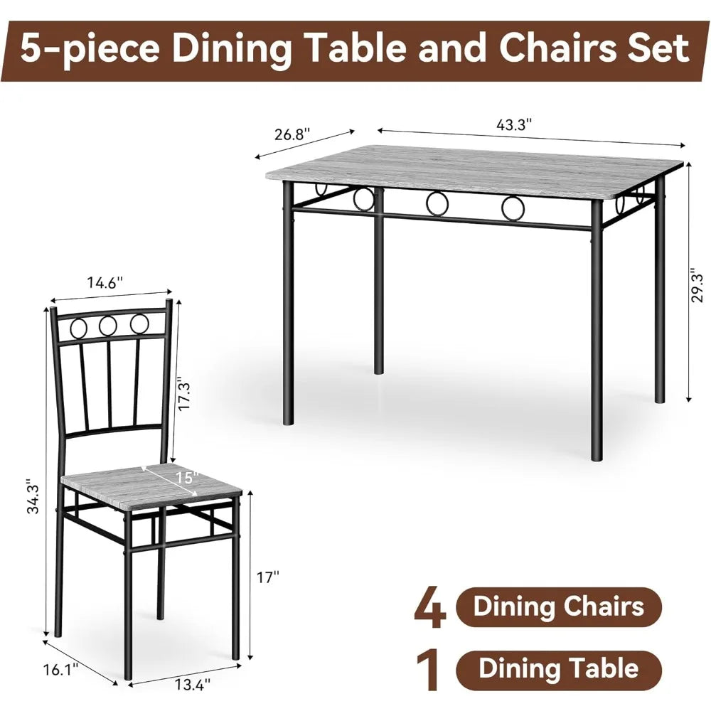 Kitchen Dining Table Sets for 4, 5-Piece Dinings Room Table Sets, Rectangular Kitchen Tables Set w/4 Chairs.