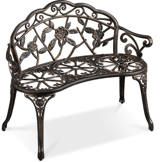 Patio Garden Bench Park Metal Rose Outdoor, Aluminium Vintage Antique