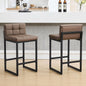 Modern Counter Height Bar Stools Set of 2, Faux Leather Low Back with Footrest for Kitchen Island (Coffee Brown)