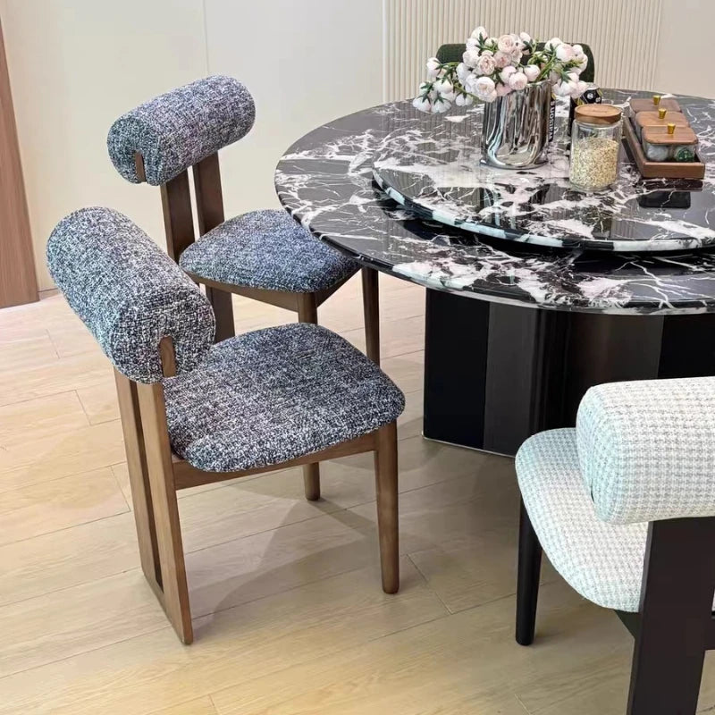 Nordic Solid Wood Dining Chairs, French Retro Style Dining Chairs, Comfortable Fabric Creative Hippo Dining Chairs