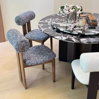 Nordic Solid Wood Dining Chairs, French Retro Style Dining Chairs, Comfortable Fabric Creative Hippo Dining Chairs
