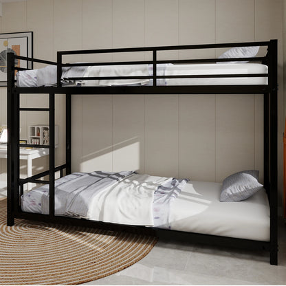 Heavy Duty Twin Bunk Bed Frame with 3-Step Ladder, Low Profile Metal Bed 54" Height, Space Saving Bunkbed with Guardrails, 400 LBS Capacity, Black