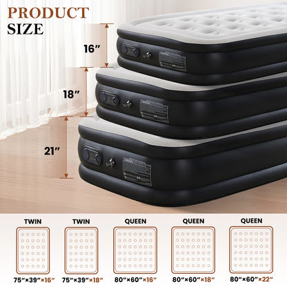 Queen Twin Size Air Mattress Blow Up Double Height Non-Slip Bottom Weight Capacity 660 lbs Air Bed for Bed Home or Camping