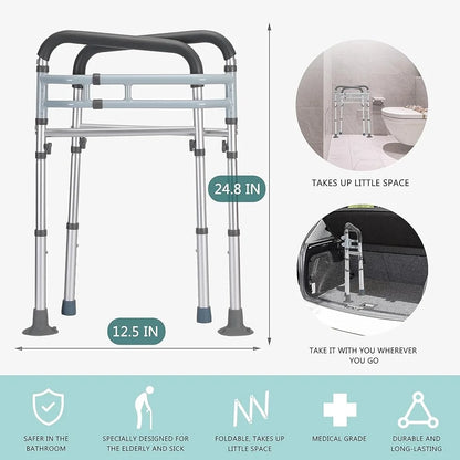 Adjustable Toilet Safety Rails Foldable Handicap Toilet Frame with Strong Suction Cup Handles Elderly Seniors Disabled Users