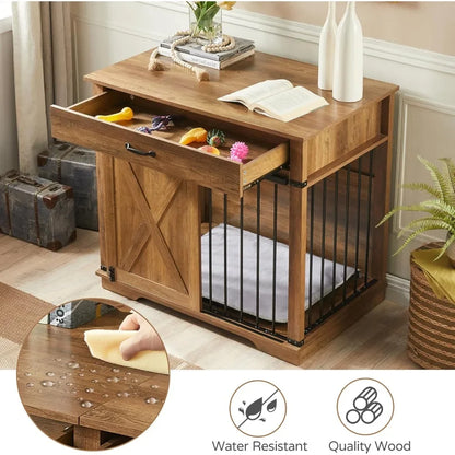 Water Resistant Dog Crate with Sliding Barn Door