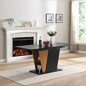 Extendable Dining Room Table for 4 6,46.5in-61.8in Modern Rectangular Table w/Heavy Duty Pedestal,Stor