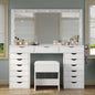 Vanity Desk with Mirror and Lights, Makeup Table with Charging Station, 3 Color Lighting Modes, 15 Drawers Dressing Table