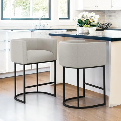 Counter Height Bar Stools Set of 2, Modern Barrel Counter Stools with Backrest and Arms