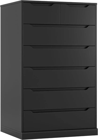 51" Tall 7 Drawers Dresser, Modern White Dresser, Wood Dressers & Chests of Drawers with Cut-Out Handles, Upright Drawer Chest