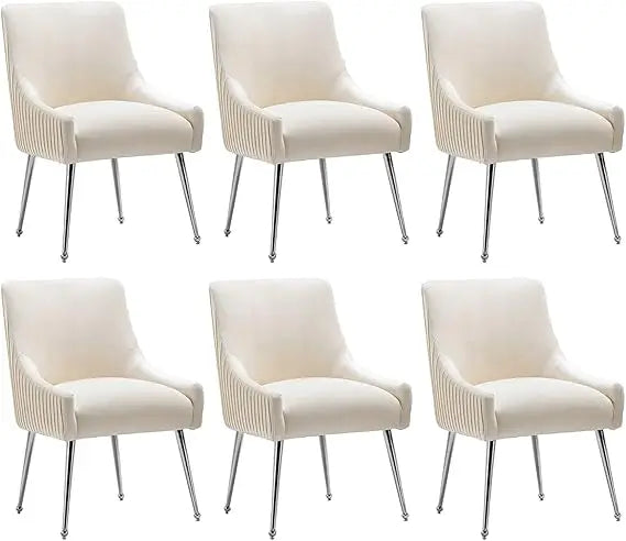 Dining Chairs Modern Style Velvet Upholstered Accent Chair Vanity Chair with Vertical Bar Tufted Chair with Silver Legs Set of 6