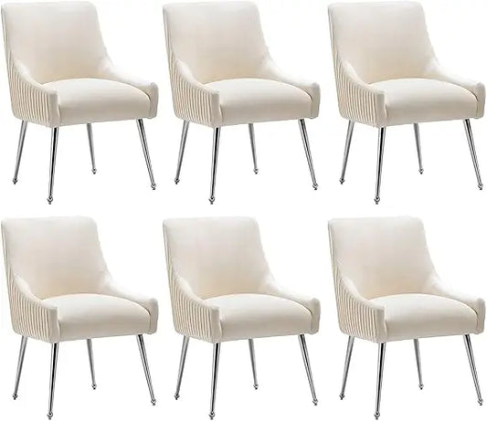 Dining Chairs Modern Style Velvet Upholstered Accent Chair Vanity Chair with Vertical Bar Tufted Chair with Silver Legs Set of 6