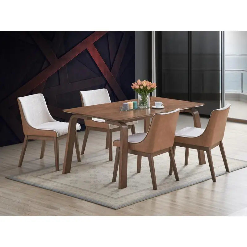 Modern Walnut Finish 5-Piece Dining Set: Rectangle Table & 4 Wingback Chairs - Retro Style Furniture for Dining Room