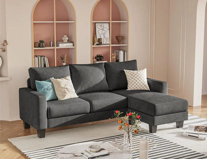 L-Shaped 3-Seater Sofa - Convertible Chaise Corduroy Couch for Small Spaces