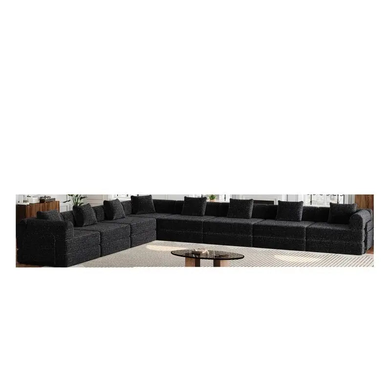 8-Seater Convertible Chenille Sofa Bed with Side Storage Pockets, Foldable for Living Rooms, Bedrooms, and Studies, Carpeted