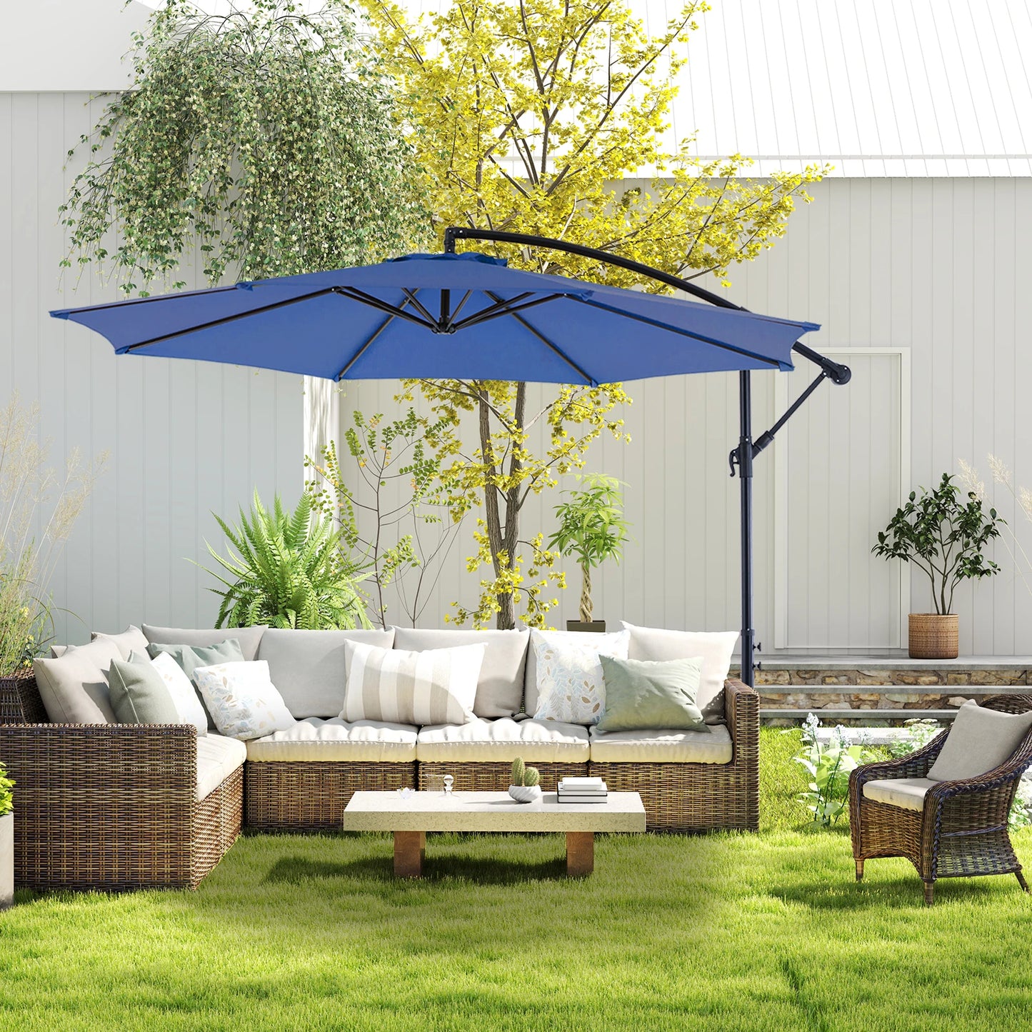 10FT Outdoor Patio Umbrella Hanging Cantilever with Easy Tilt Adjustment UV Protection 8 Sturdy Ribs for Backyard Garden