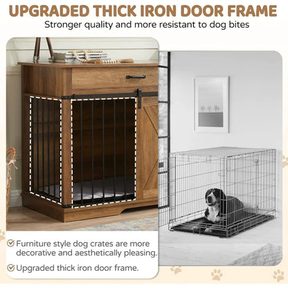 Water Resistant Dog Crate with Sliding Barn Door
