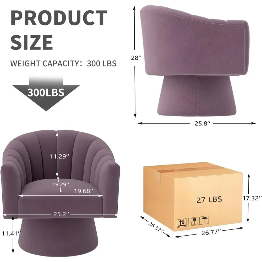Swivel Accent Chair Set of 2, Upholstered Velvet 360° Swivel Barrel Chair for Living Room