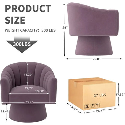 Swivel Accent Chair Set of 2, Upholstered Velvet 360° Swivel Barrel Chair for Living Room