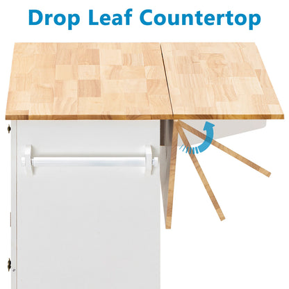 Rolling Kitchen Island with Drop Leaf – Movable Kitchen Carts on Wheels Island with Storage Cabinet