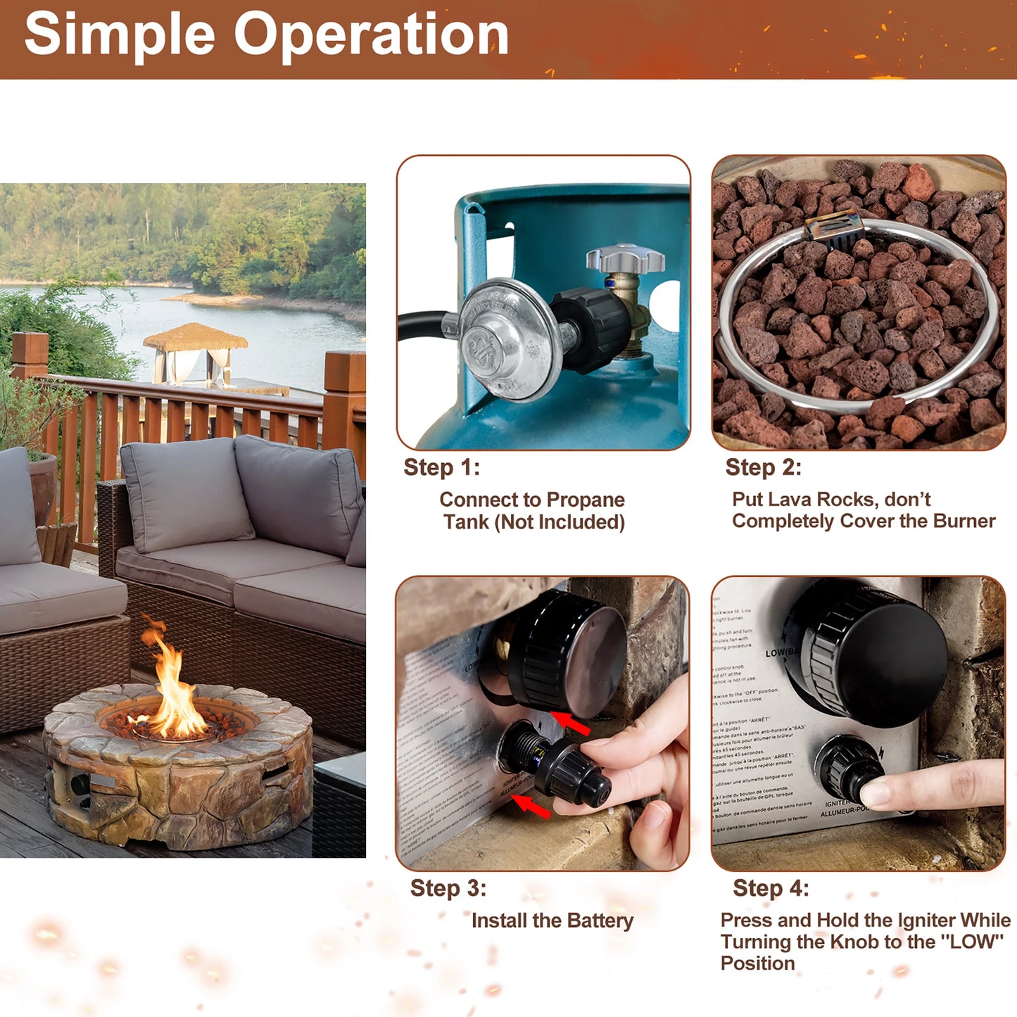 7PCS Patio Rattan Wicker Furniture Set Gas Fire Pit Table Sofa Cushion