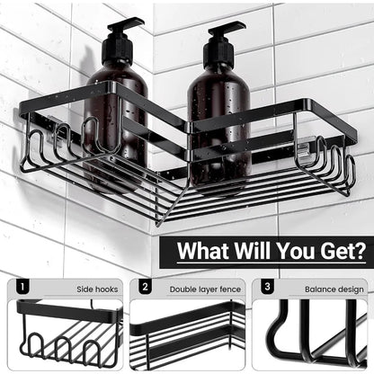 Corner Shower Caddy Shelf Organizer, 2 Pack Adhesive Black Bathroom Accessories