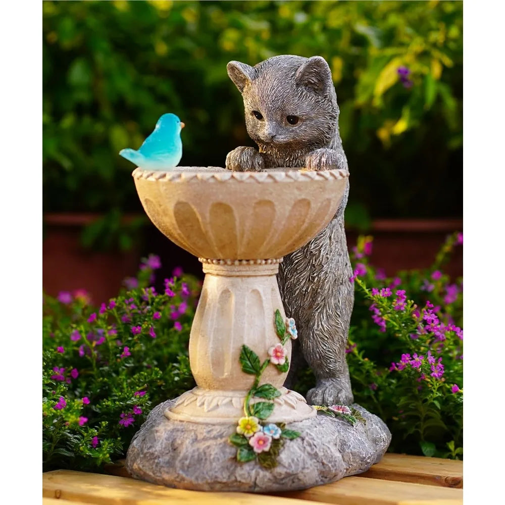 Solar Cat Statues for Bird Bath: Outdoor Sculptures