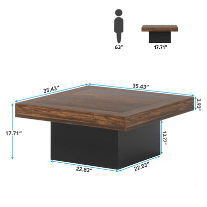 Coffee Table Square LED Coffee Table Engineered Wood Low Coffee Table for Living Room Rustic Brown & Black