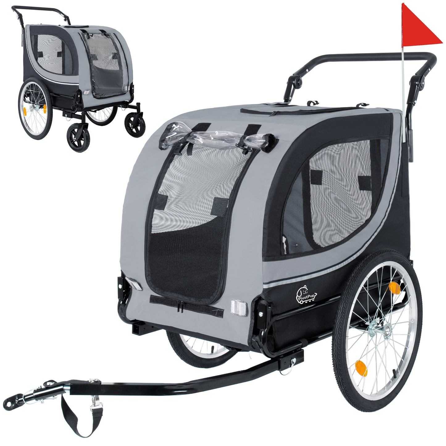 Ye 2-in-1 Bike Trailer & Pet Stroller for Dogs up to 100lbs - Foldable with 2 8" Front Casters, 20" Quick Release Air-Filled Wheels, Breathable Mesh, PVC Rain Cover, Dark Blue