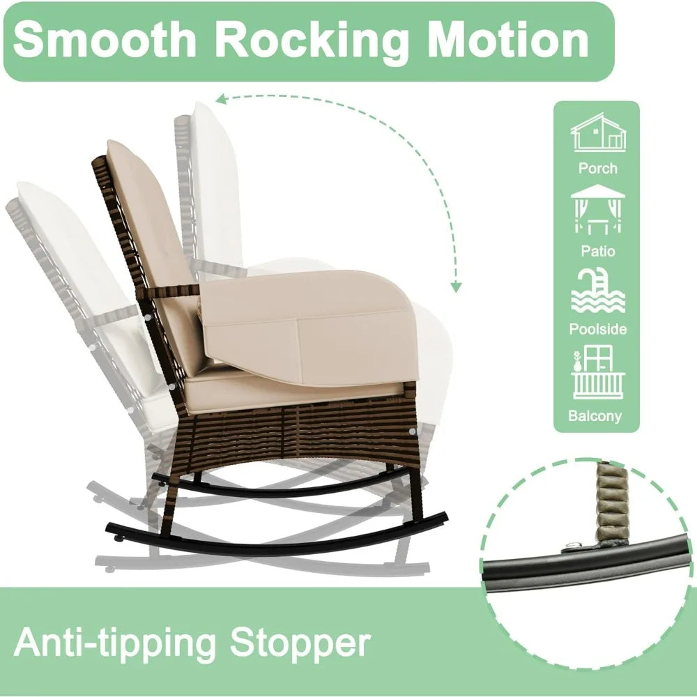 3-Piece Patio Furniture Set, 2wickerOutdoor Rocking Chairs with Rattan Coffee Table