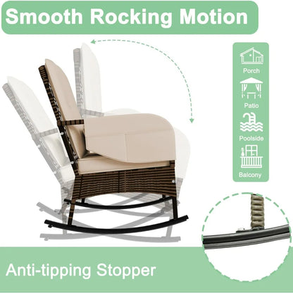 3-Piece Patio Furniture Set, 2wickerOutdoor Rocking Chairs with Rattan Coffee Table